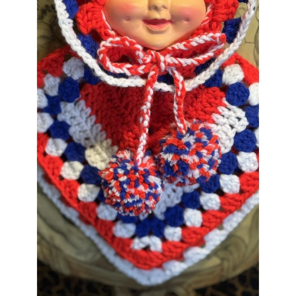 Kewpie Doll Crochet Potholder Set | Handmade Red White & Blue | Americana